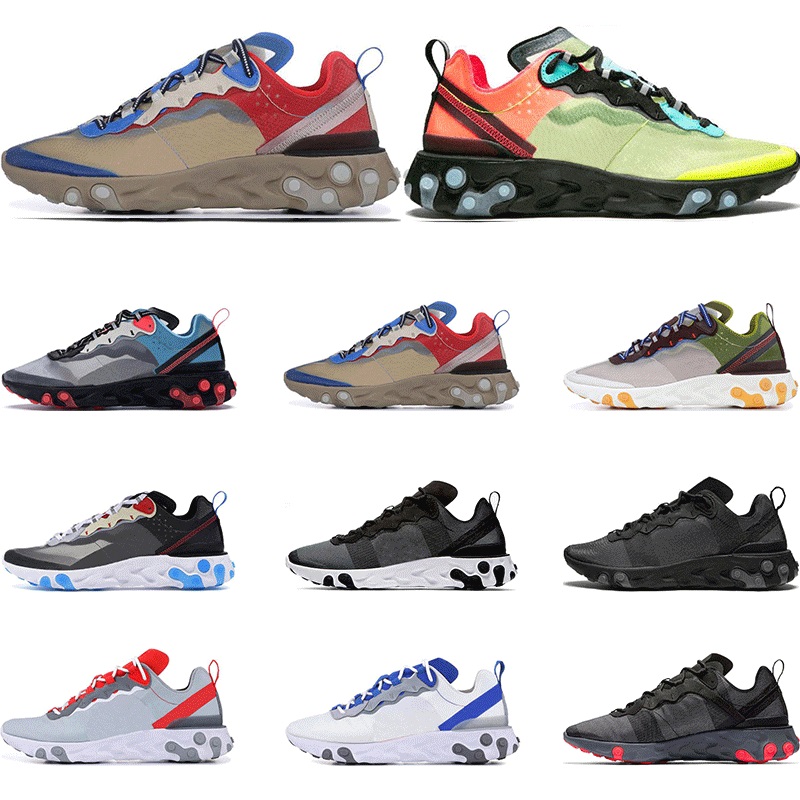 

2019 react element 55 87 running shoes for men women Solar red triple black white sports sneakers shoes size 36-45, React-87-light-bone