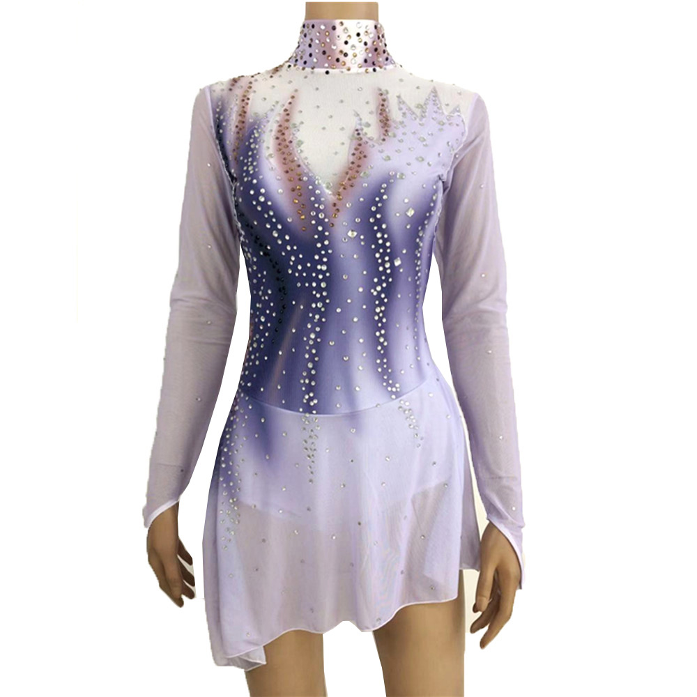 Black Gradient Ice Figure Skating Dress Gradient Beaded Long Sleeves Roller Skating Dress Black Gradient Ice Figure Skating Dress Gradient Beaded Long Sleeves Roller Skating Dress