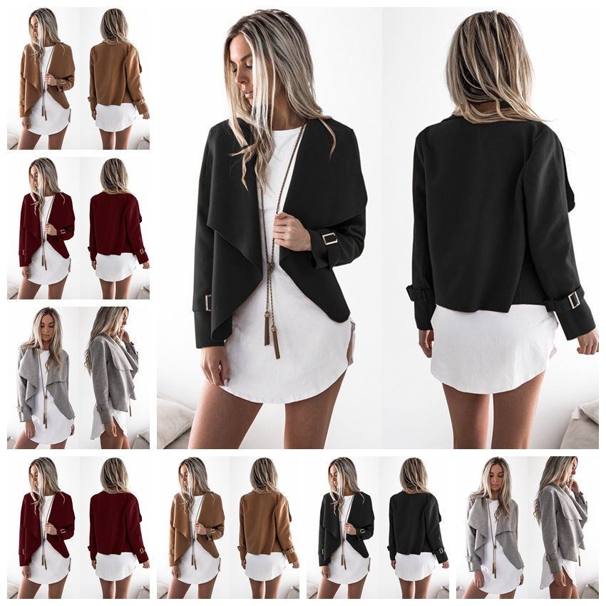 

European style temperament fashion solid long-sleeved cardigan lapel woolen jacket jacket gray, black support mixed batch
