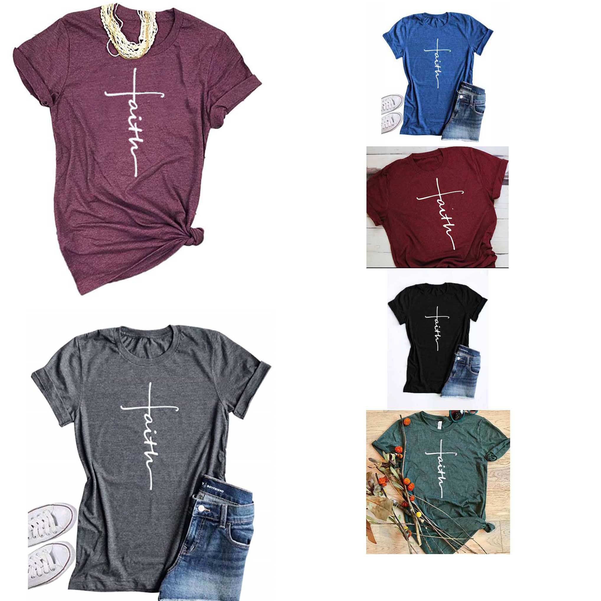 

Womens Designer T Shirt Letter Faith Printing Tops Casual New Short Sleevs 2020 Summer Womens Luxury Designer Clothes 6 Colors, Purple
