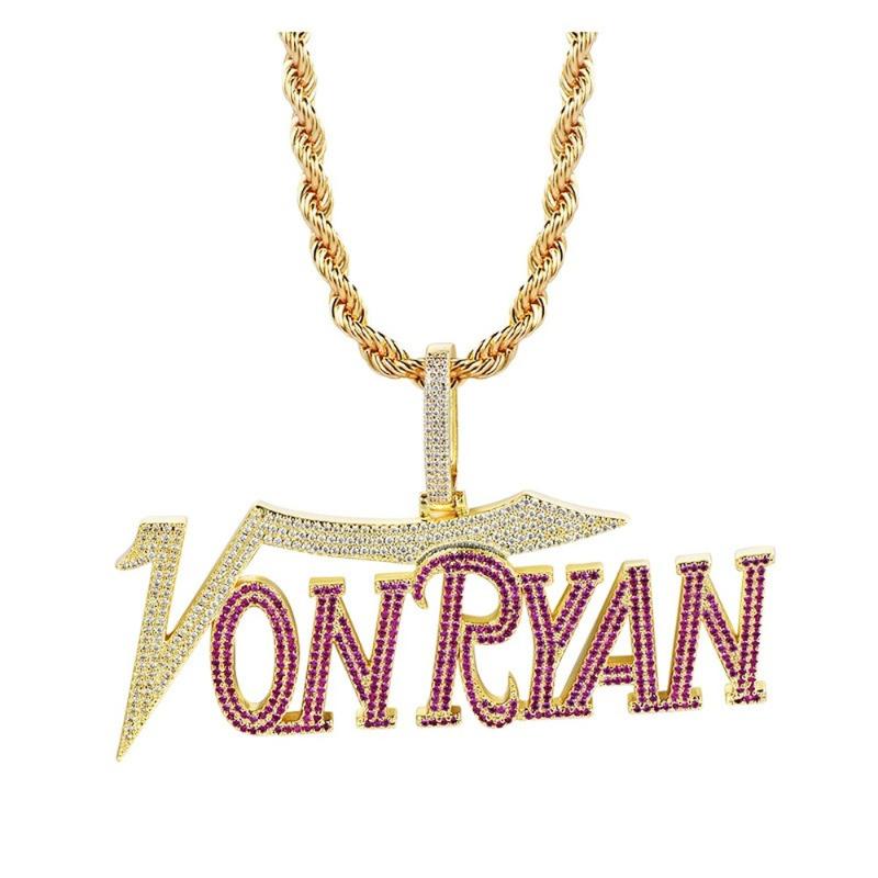 

Pendant Necklaces Iced Out Chain 18K Gold Plated Fully Zirconia Simulated Diamond Letter ONRYAN Personality Hip Hop Pendent Necklace For Men