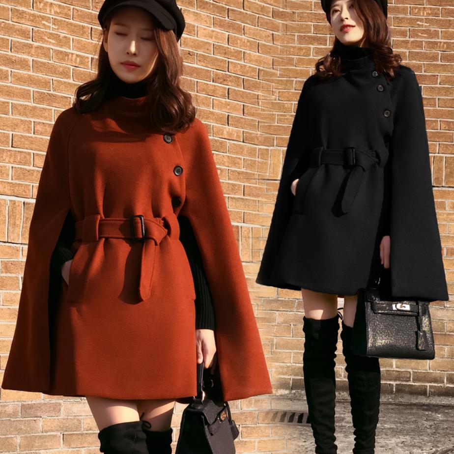 

Women 2018 NEW Fashion Warm Woolen Cloak Blend Loose Autumn Winter Cape Coat Poncho Cardigan Cloak, Black