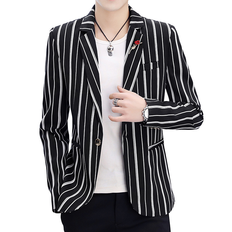 

Zogaa 2019 New Spring Mens Blazer Fashion Slim Fit Business Smart Casual Stripe Suits & Blazers Veste Costume Homme, White