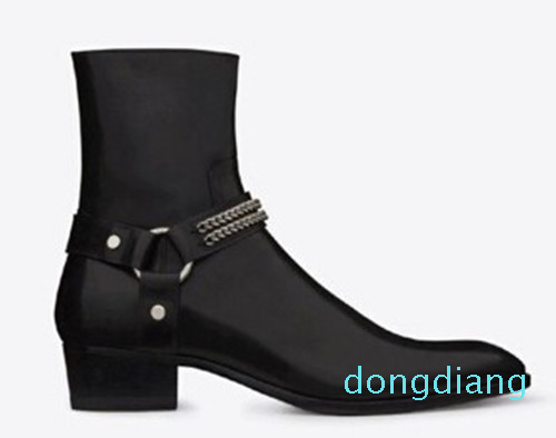 Vente chaude-tan / noire en cuir en daim noirs Homme Bottes Bottes empilées talons anke côté Zip Men Fashion Fashion Boots Chelse Men Chaussures