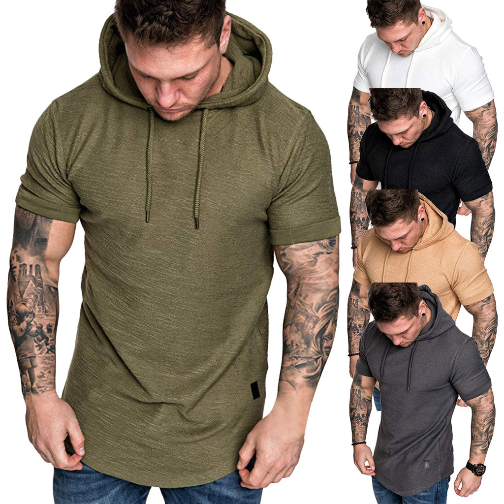 

T Shirt Hoodie Slim Fit Casual Short Sleeve T Shirt Men 2019 Sport Summer Spring Large Size Casual Men's T-shirt Tops Tee, Black