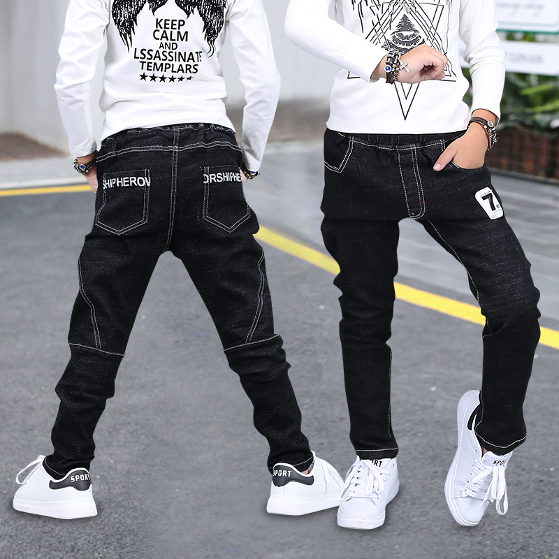 

New Autumn Boy Jeans Children's Pants Fashion Denim Trousers Children's Clothing 3-12 Years Old, Black