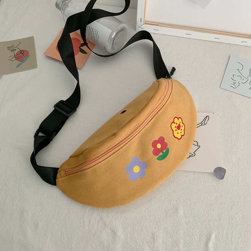 

Qiuyin Bum Korean Canvas Chest Bag Waist Bags for Women 2020 Zipper Belt Vintage Purse Places Faces Embroidered Pouch, Sky blue