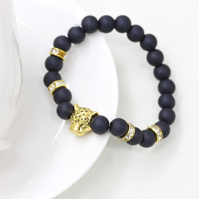 

With Lion Leopard Head Pendant Jewelry For Man FreeNew Fashion Buddha Beads Bracelets Beaded Strands, Black