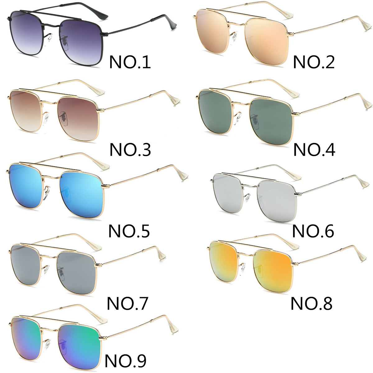 

Fashion Square Color Film Sunglasses Fashion Men Women Brand Designer Driving Glasses UV400 Goggle Metal Frame Anti-Glare Eyeglasses 9 Color