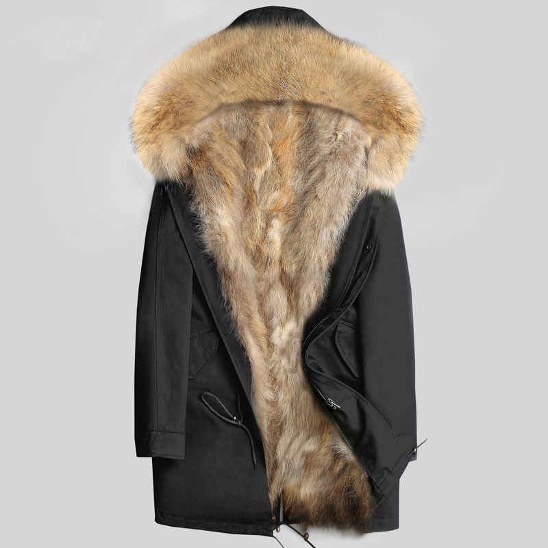 

Real Fur Coat Men Parka Winter Jacket Men Clothes 2019 Real Raccoon Fur Coats Warm Long Oversized Jackets Plus Size 5xl LSY80391, Black-army green fur