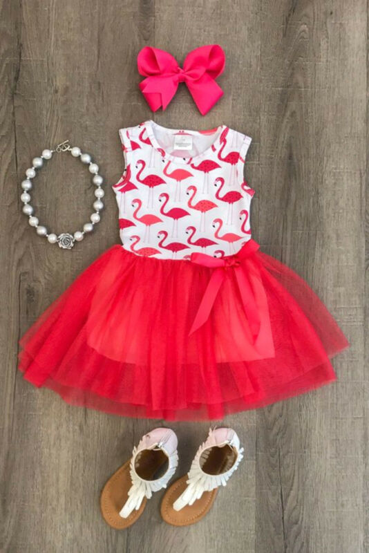 

Newborn Kids Baby Girl Flamingo Princess Dress Tutu Tulle Clothes Sundress, As pic