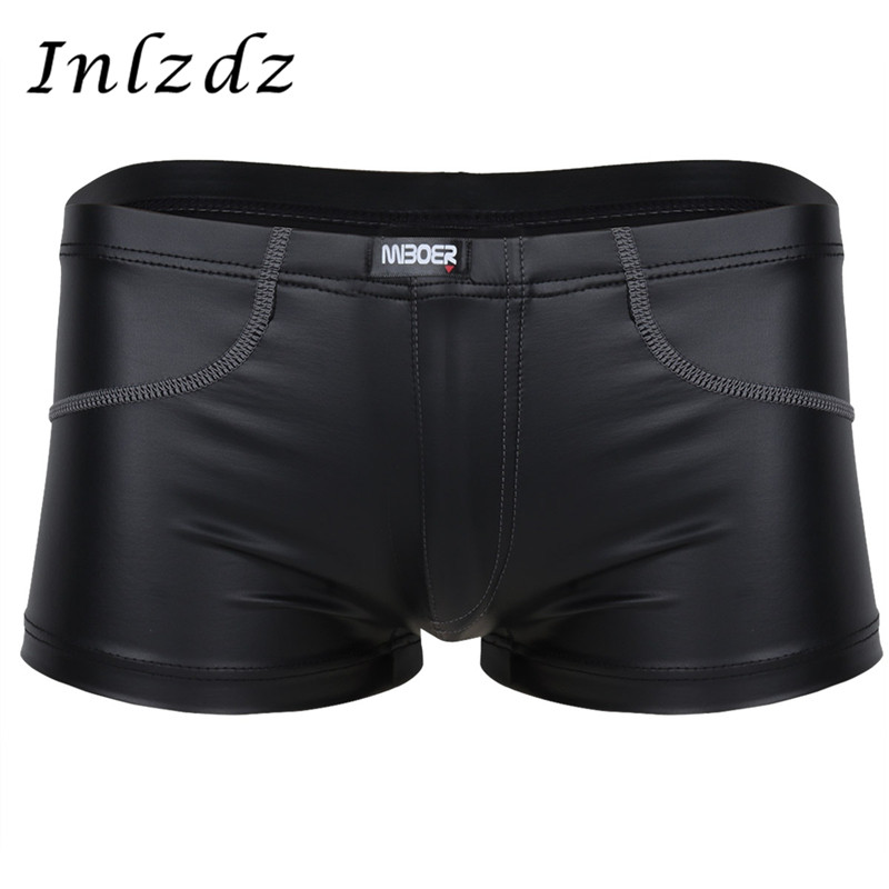 Mens Pantent Leather Boxers Briefs Shorts Metallic Jockstrap Underwear Swimwears