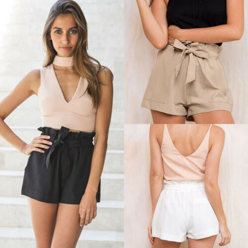 

2020 New Hot Women Mini Shorts Casual High Waist Shorts Summer Beach Ruffle Trousers, Black