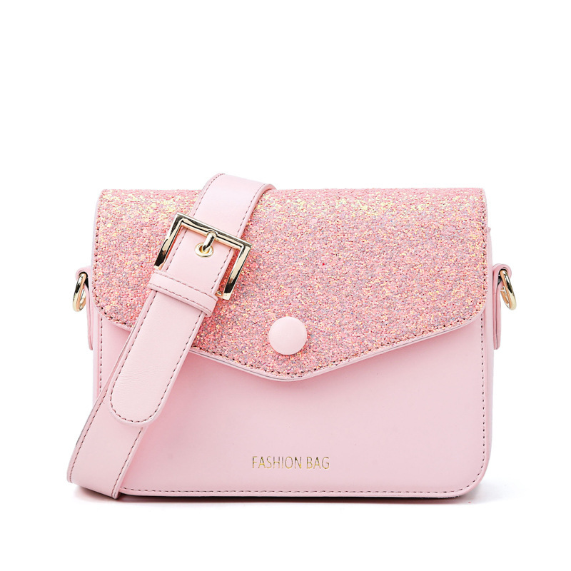 

new color small square bag Korean sequined handbags small fragrant wind chain shoulder Messenger Bag, Pink