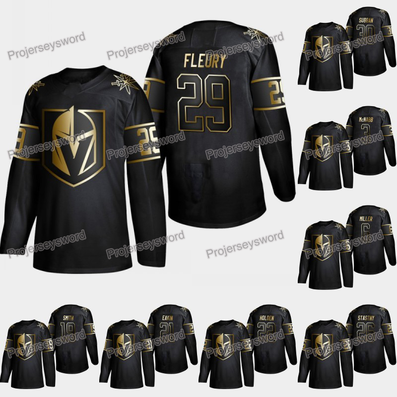 

Vegas Golden Knights Marc-Andre Fleury 2019 Golden Edition Jersey Colin Miller Valentin Zykov Reilly Smith William Carrier Brayden McNabb, Black;red