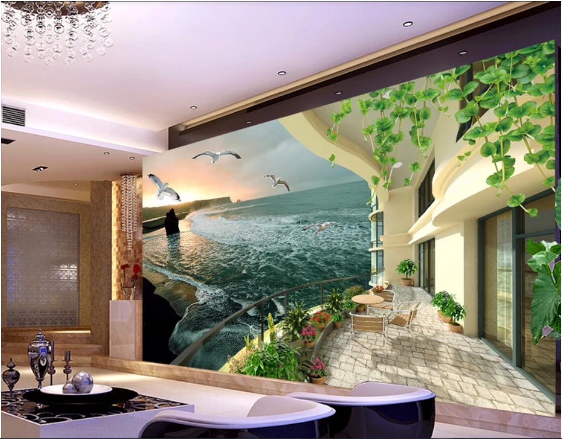 

3d room wallpaper cloth custom photo mural Dream sea view room 3D stereo HD scenery TV background wall wallpaper for walls 3 d, Non-woven