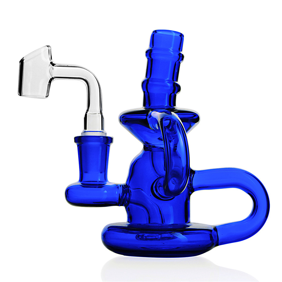 blue Mini Recycler showerhead mini rig glass bongs water pipes oil dab rigs with banger Mini Perc Stemless Vapor Bong-image-248354279