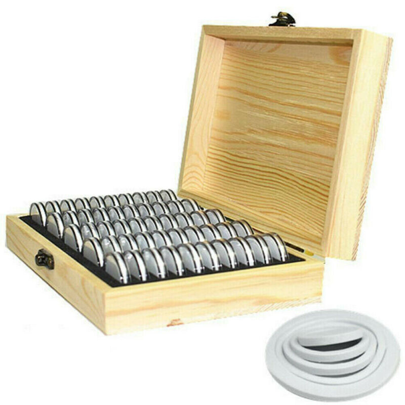 UK Round Wooden Coins Display Storage Box Case for Collectible Coin 50 Capsules-image-520794317
