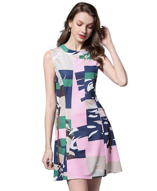 

Camouflage Geometric printed Street Style Dresses A-line skirts knee-Length fashion women dress with sleeveless, Customize
