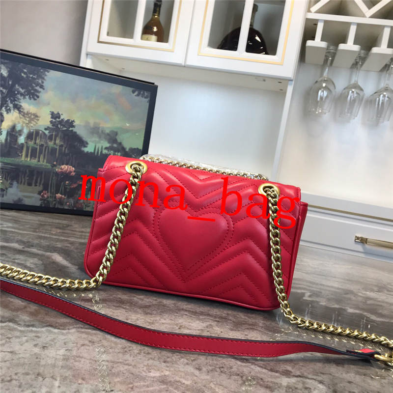 

2019 New Designer Handbags Genuine Leather Women bag chain Crossbody Bag Brand Designer Messenger Bag size 26cm, Red