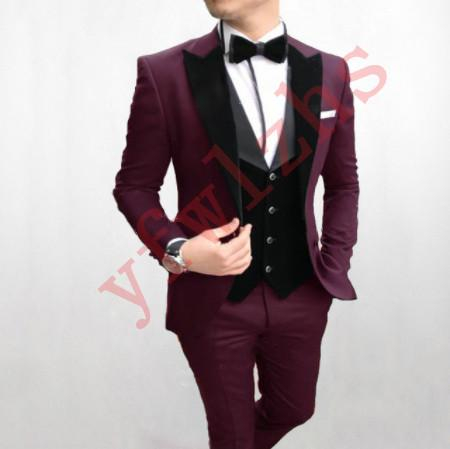 

Handsome Groomsmen Peak Lapel Groom Tuxedos Mens Wedding Dress Man Jacket Blazer Prom Dinner 3 Piece Suit(Jacket+Pants+Tie+Vest) B146, Same as image