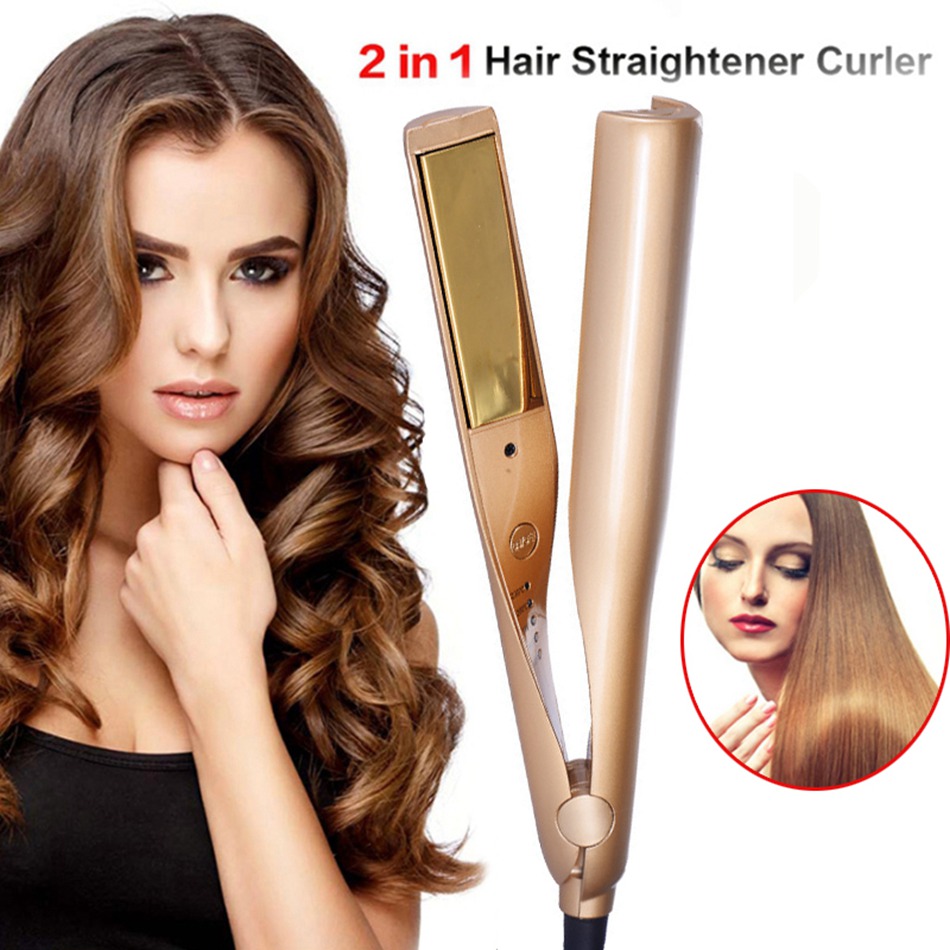 2 In 1 Gold Twist Flat Iron Hair Curling Irons Styling Fast