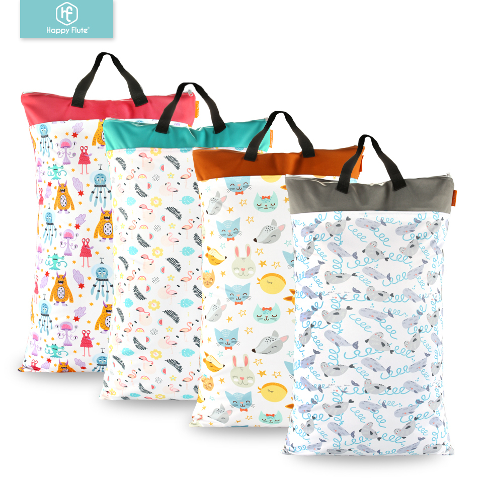 Happy Flûte 1 pcs Grand sac de cauchemin humide / sèche suspendu pour couche de tissu, inserts, couches, buanderie à deux zippées étanche, réutil