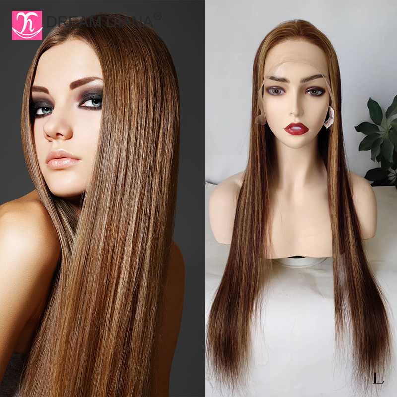 

DreamDiana Ombre Straight Lace Front Wig Blond Wig Human Hair 13x4 Ombre Lace Front 150 Density Remy Brazilian L, Natural color