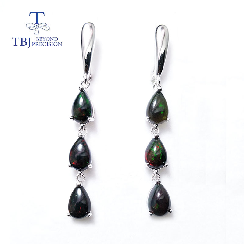 

TBJ,Long earring 6ct Black opal gemstone jewelry ethiopian opal 925 sterling silver fine jewelry for women CJ191203