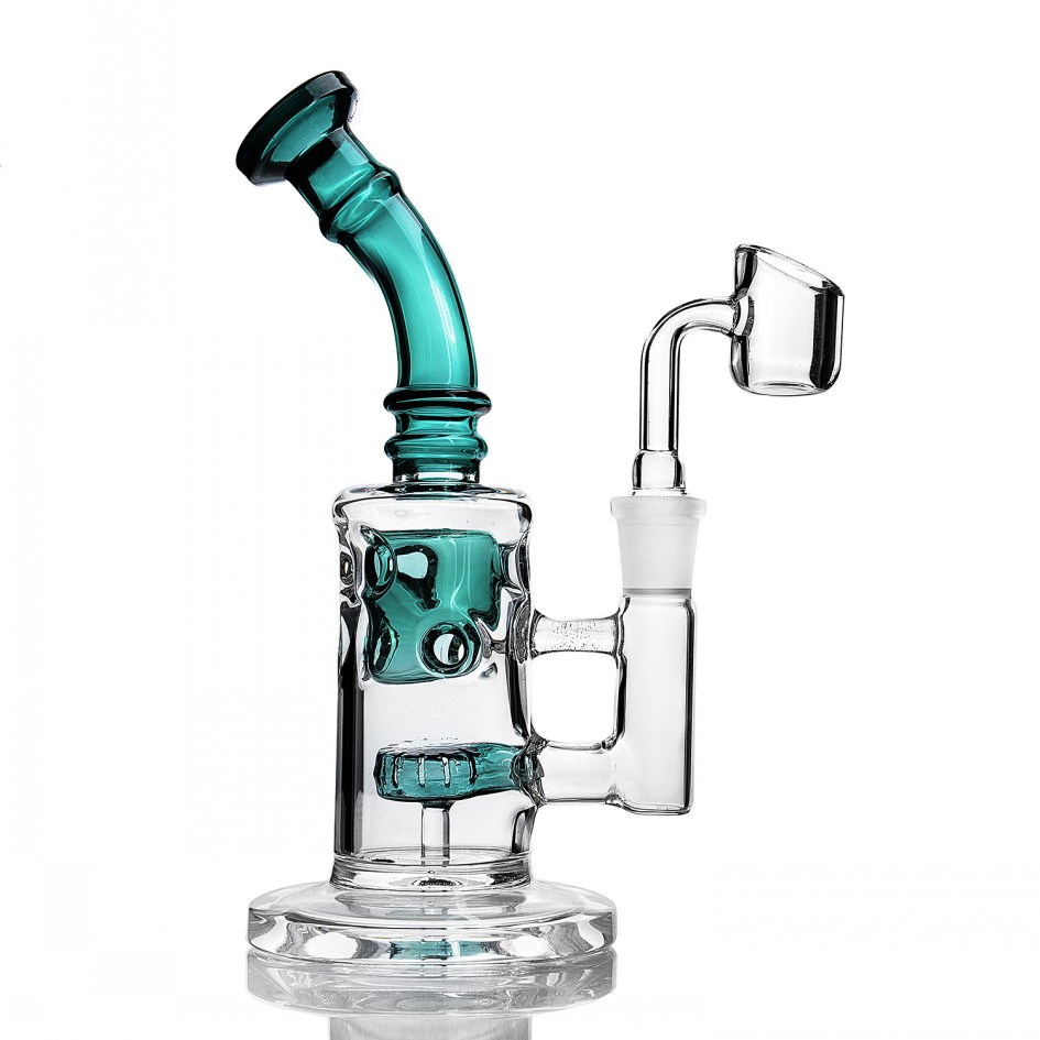 

Recycler Dab Rig Glass Bong hookahs Showerhead Perc Smoking Glasses Pipes Oil Rigs Heady Water Bongs With 14mm Banger 8.4 inchs