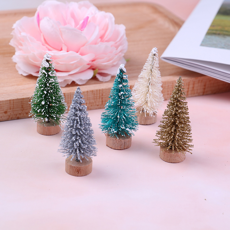

12pcs DIY Christmas Tree Small Pine Tree Mini Trees Placed In The Desktop Home Decor Christmas Decoration Kids Gifts 5Colors
