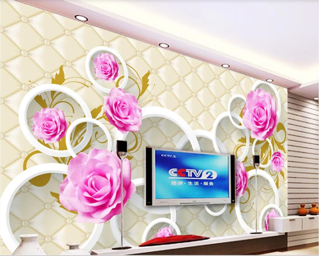 

3d room wallpaper custom photo mural Rose 3D Circle TV Background Wall wall art canvas pictures wallpaper for walls 3 d, Non-woven fabric