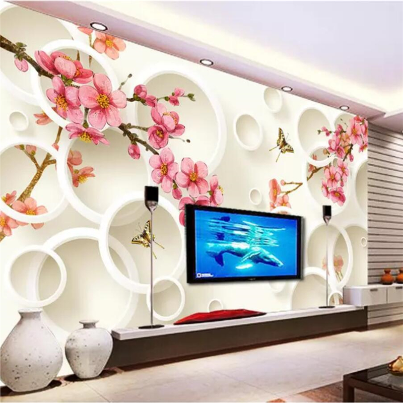 

High-end Custom Photo Wallpaper 3D Peach Blossom Flower Circle Bedside Living Room restaurant TV Background Wall papel de parede, As pic