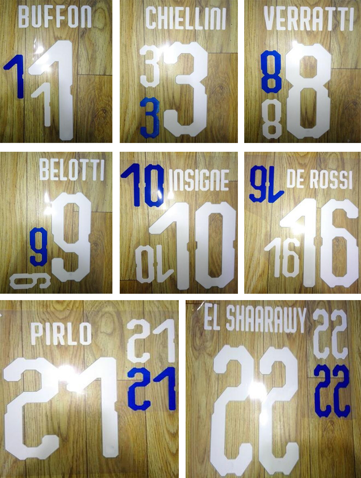 

18 19 Italia printing soccer namesets BUFFON PIRLO BELOTTI 2018 Italy player's stamping sticker printed numbering impressed football letters