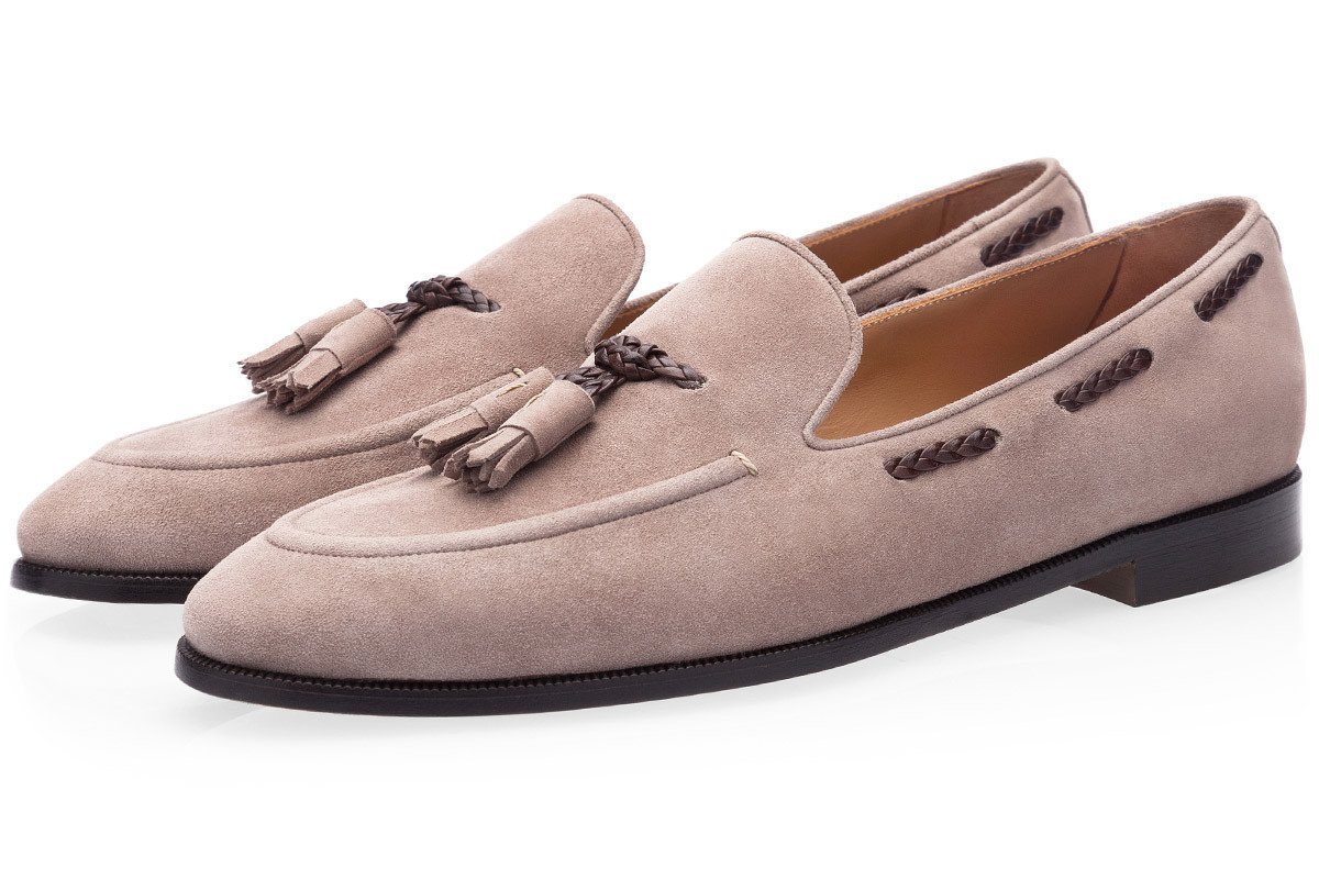 

Free shipping 2019 luxury Men suede leather Loafers Flats braid tassels round toes dress Shoes Slip-On Sapato Feminino Male Homecoming 39-46, Beige