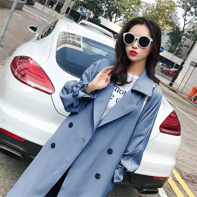 

Luck A Autumn Winter Women Casual Slim Double Breasted Long Trench Coat Belt Female Korean Maxi Windbreaker Vintage Outerwear, Black