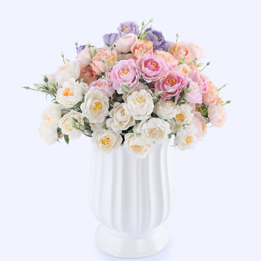 

10 Heads Vivid small peony artificial flowers bouquet autumn winter rose white silk fake lotus flowers wedding home decoration, Pink flowers