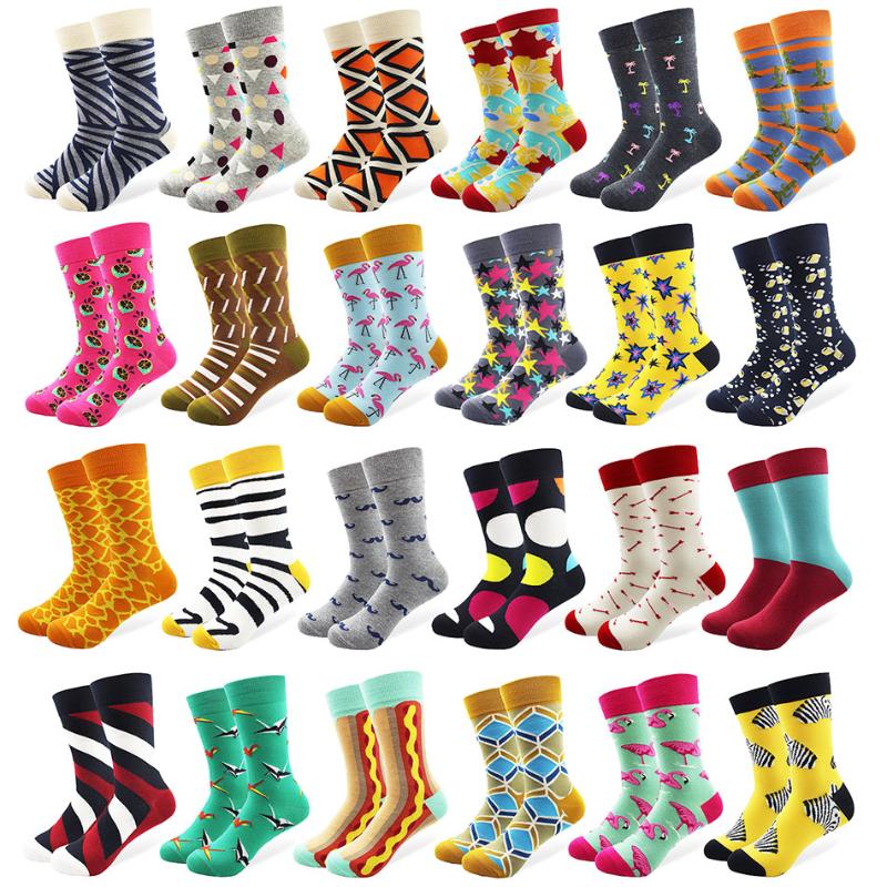 

29 Patterns Men's Funny Combed Cotton Happy Socks Colorful Multi Pattern Long Tube Skateboard Casual Socks for Men, Dz015