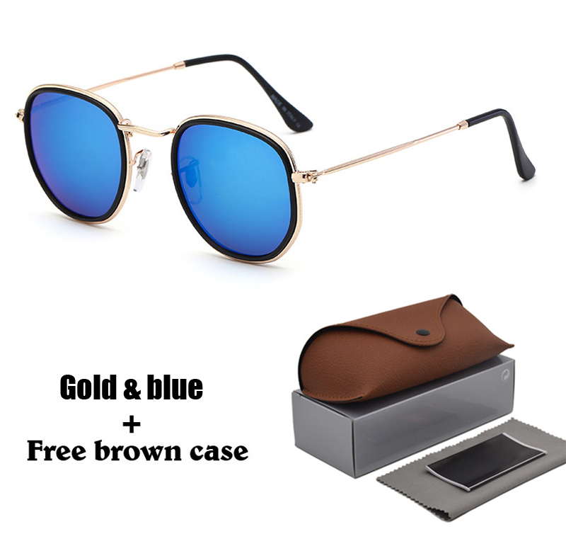 

Brand designer Geometry Sunglasses Women men uv400 Lens Round Sun Glasses Men Alloys Frame Eyeglasses Oculos De Sol with Retail box and case