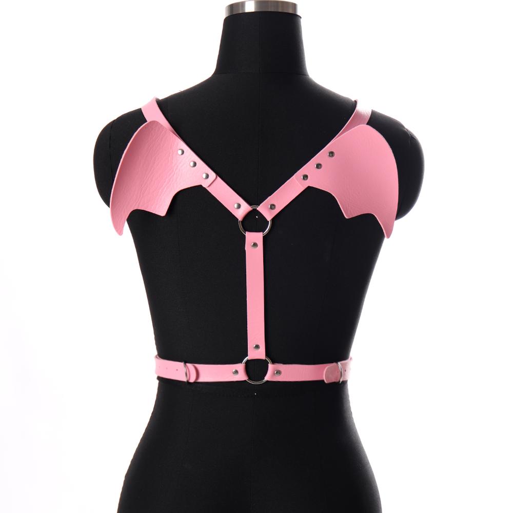 

Pink Wing Leather Body Harness Bra Belt Sexy Lingerie Pastel Goth Crop Top Suspender Bikini Party Plus Size Female Strap Cage, Pg0686-blue