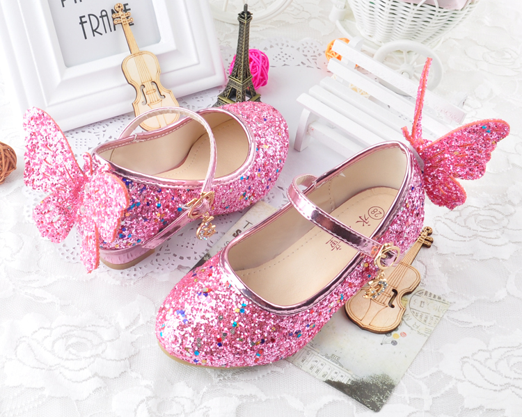 Chruikar Escarpins Fille Princesse Souple Anti-d/érapant N/œud Papillon Talon Plat Paillette Enfants Chaussures Rose Argent/é Soire/é Mariage Cadeau
