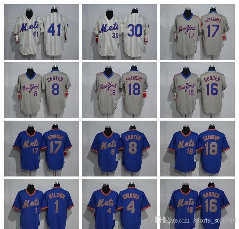 

NY Mets Jersey #1 Mookie Wilson 4 Dykstra 8 Gary Carter 16 Dwight Gooden 17 Keith Hernandez 18 Strawberry Baseball Jerseys, Colour 3