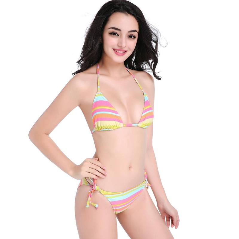 

Sexy Women Bikini Rainbow Bathing Knitted Swimwear Woman Bikini Swimming Pool Bathing Suits Strappy Fully Lined Swimsuit, Photo color