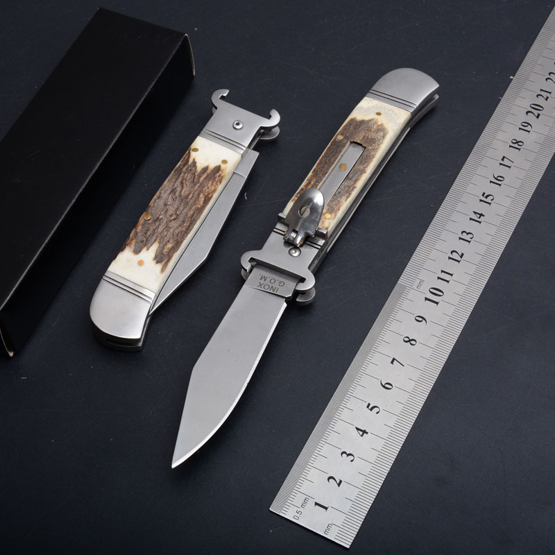 

Automatic Folding POcket Knife Antler Handle Tactical Hunting Knives EDC Survival Gear