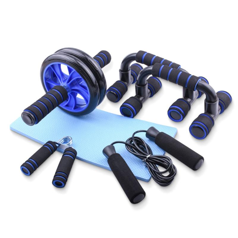 

5 PCS Home Gym Fitness Set Abdominal Roller Wheel Resistance Band Jump Rope Push up Bars Pack Kit Training Exercise Equipment