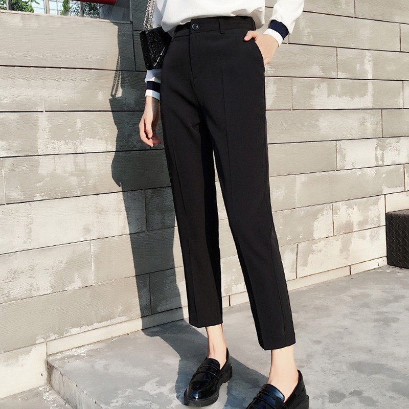 

2020 Black Pencil Pants For Women Spring Autumn Casual Slim Fit Pants Office Lady Fashion Trousers