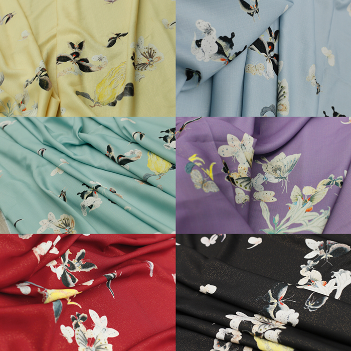 

Lucky Butterfly Painting Bronzing fabric DIY Sewing Fabrics Satin Smooth Impervious Chinese Han Classic Fabric For Costume Dress