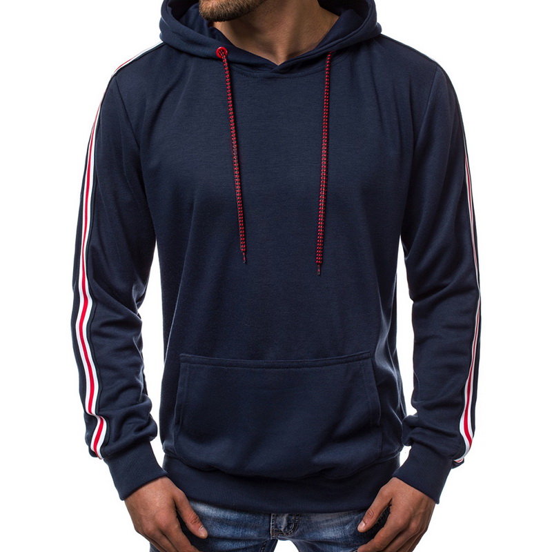 

Autumn Men's Fashion Athletic Sweatshirts Casual Striped Long Sleeve Loose Tops Pullover Fleece Hoodie Sports Hooded Streetwear, Black