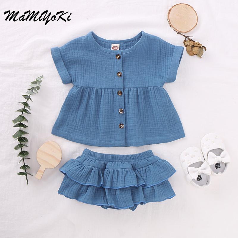 

Toddler Outfits 2020 Summer Baby Kids Girls Solid Button T Shirt Tops +Ruched Shorts Outfits Set Fashion Baby Girl Clothes, Blue