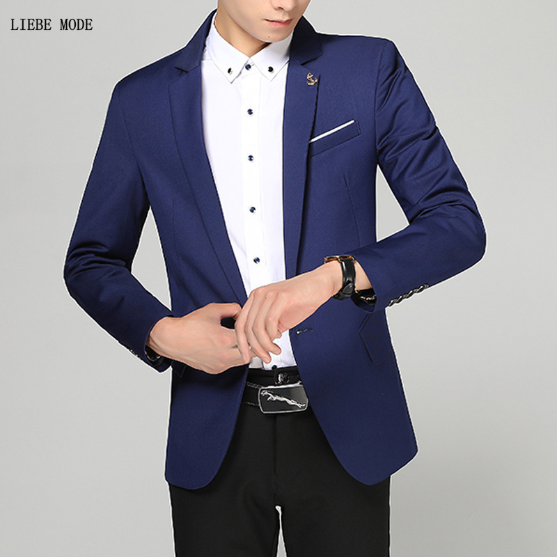 

Men' Blazer Man Business Casual Suit Jacket Solid Black Burgundy Grey Blue Blazer Coat Male Slim Masculino 4XL 5XL
